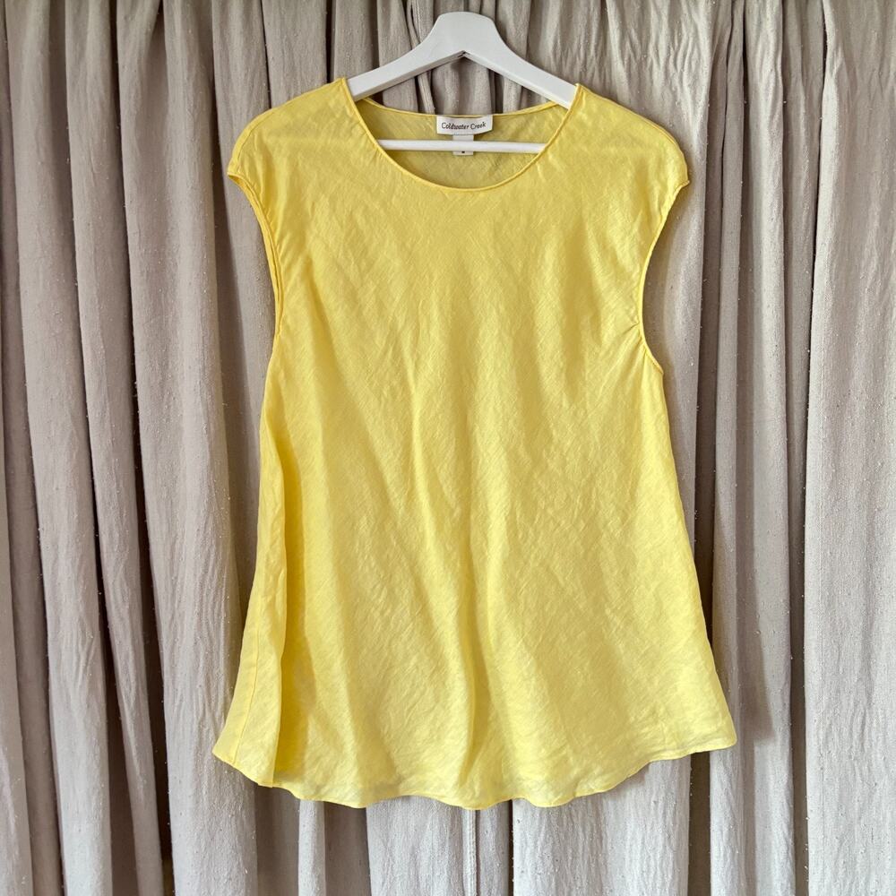 Coldwater Creek Yellow 100% Linen Sleeveless Top Cap Sleeve Women's Size M